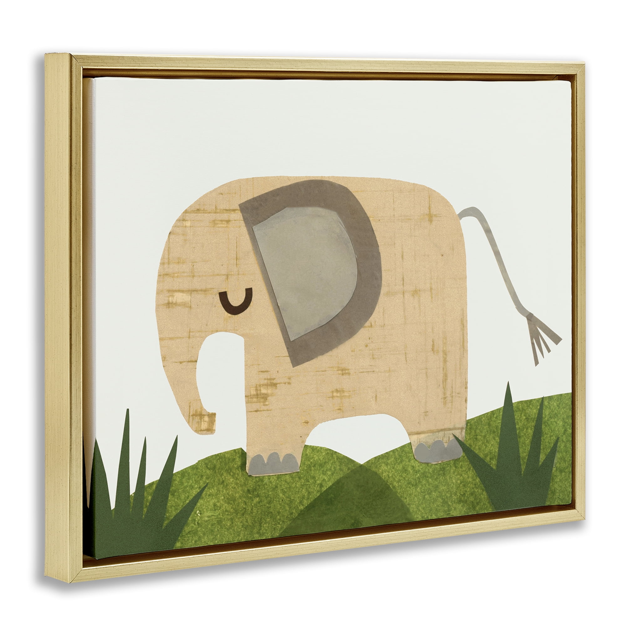 Stupell Industries Cozy Corner Elephant Animals & Insects Painting Gold Floater Framed Art Print Wall Art, 21 x 17