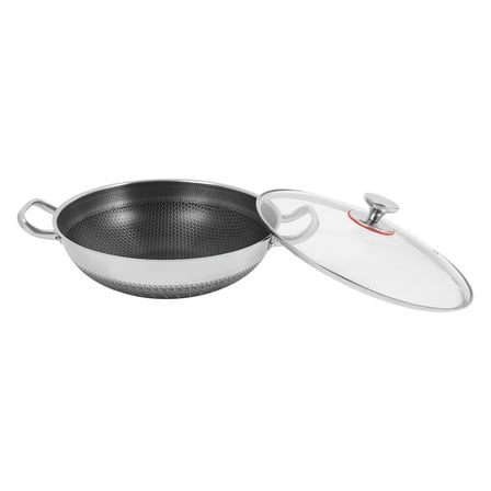 Miumaeov 14inch Stainless Steel Frying Pot Round Non Stick Paella Pan Kitchen Cooking Pan with Lid