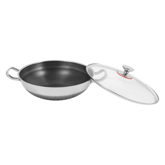 Miumaeov 14inch Stainless Steel Frying Pot Round Non Stick Paella Pan Kitchen Cooking Pan with Lid