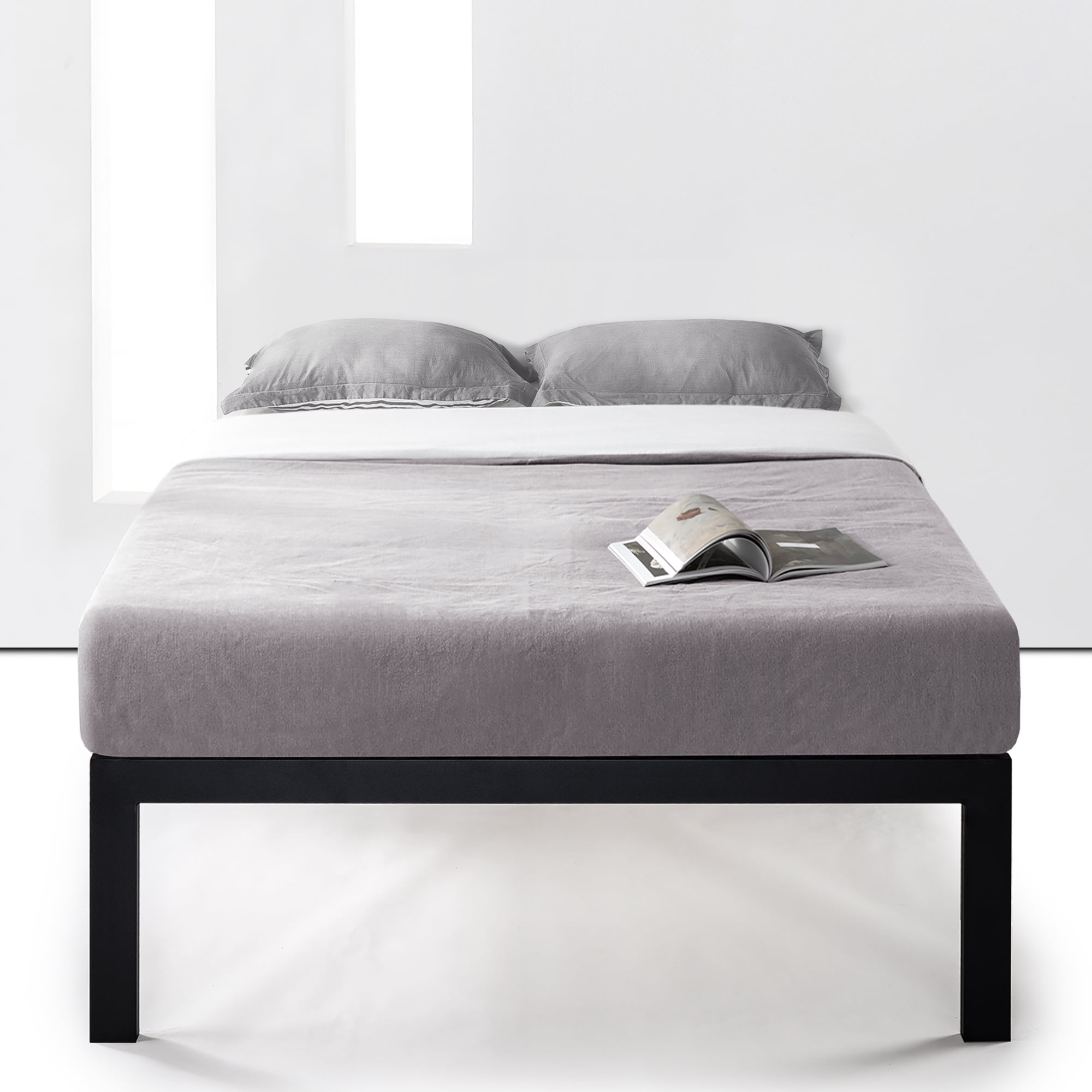 Mellow Just Mallet 18 Inch Heavy Duty Metal Platform Bed with Wooden Slats, Black, Twin