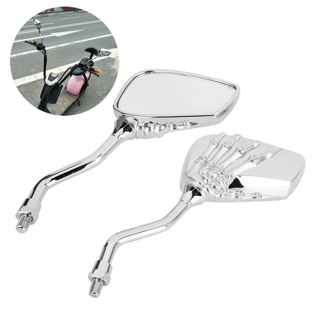Motorcycle 2pcs Motorcycle Chromed Rearview Mirrors 8mm 10mm Thread Skeleton Skull Hand Handlebar Reflector