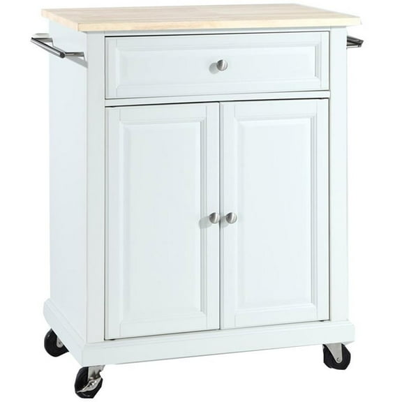 Pemberly Row 1-Drawer Traditional Wood Kitchen Cart in White/Natural