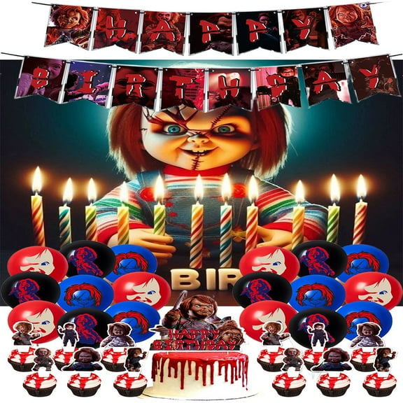 Chucky Birthday Party Decorations - Chucky Themed Supplies Includes Banner, Balloons, Toppers