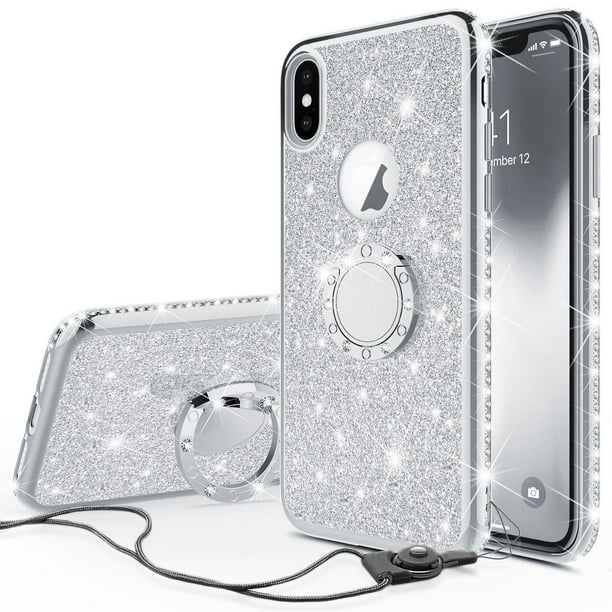 Apple Iphone Xr Case Cute Glitter For Girls Women W Kickstand Bling Diamond Rhinestone Bumper Ring Stand Protective Sparkly Clear Apple Iphone Xr Silver Walmart Com Walmart Com