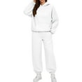 thumbnail image 2 of Women's Two Piece Outfits Solid Casual Crew-Neck Long-Sleeved Trousers And Tight-Waist Hoodie Suit Sports Suits, 2 of 7