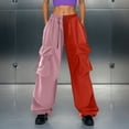 thumbnail image 2 of Wide Leg Cargo Pants Women's Dressy Casual Color Block Elastic High Waist Joggers Trousers Lightweight Stretch Trendy Relaxed Fit Slacks, 2 of 6