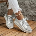 thumbnail image 6 of hopeusnice Women's Rhinestone Sneakers Lace Up Canvas Shoes Comfortable Breathable Low Top Walking Shoes Fashion Bling Glitter Shoes Silver 42, 6 of 6