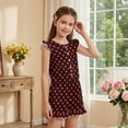 thumbnail image 4 of ZIATUBLE4S Black Red Polka Dot Print Girls Summer Jumpsuit Kids Button Flutter Sleeve Short Playsuit Elastic Waist Round Neck Casual Romper Outfit Clothes with Pockets for 11-12 Y, 4 of 6