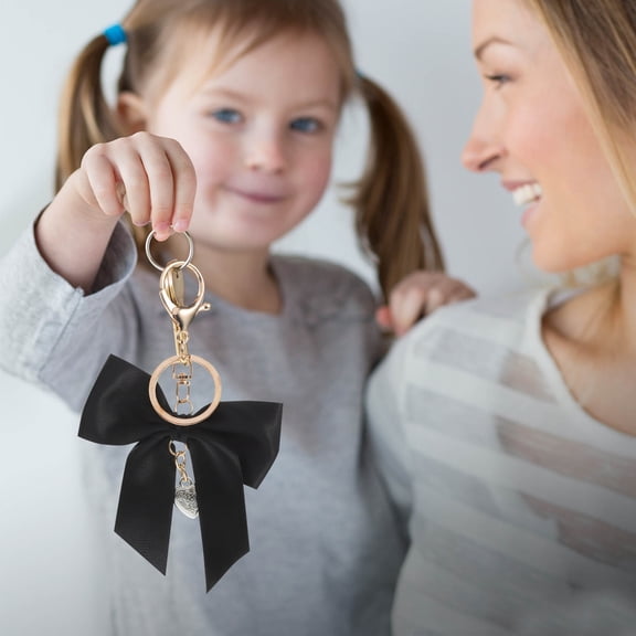 MEIBUTYUP Elegant Black Bow Keychain with Zinc Alloy and Ribbon, Perfect for Bags, Keys, and Accessories