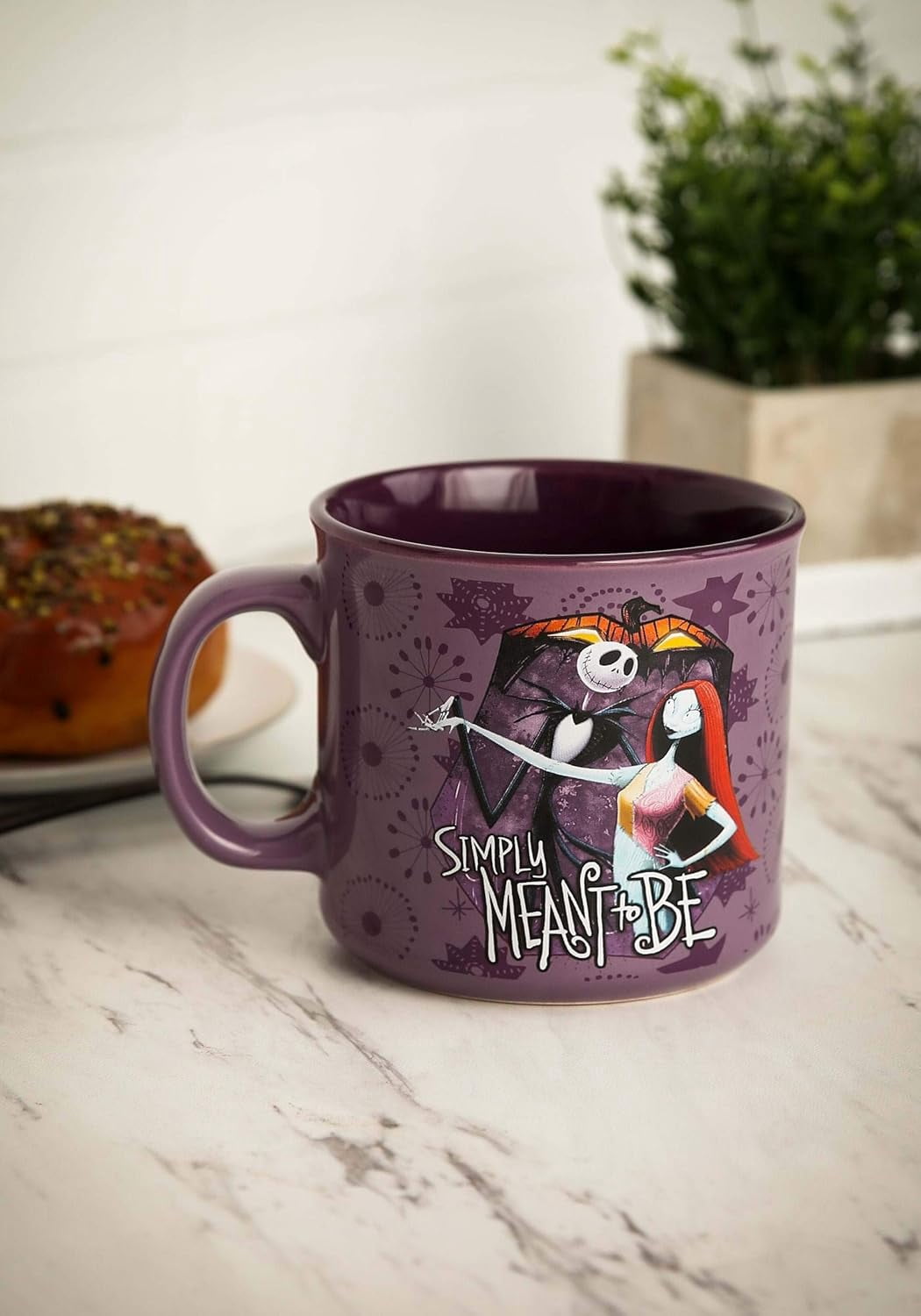 Silver Buffalo Disney "Nightmare Before Christmas" Simply Meant to Be Jack and Sally Ceramic Camper Mug, 20 Ounces