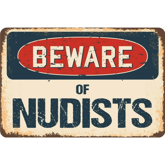 Beware Of Nudists Rustic Sign | Rustic, Distressed Vintage Look | Plastic Sign | Indoor/Outdoor | Funny Home Décor for Garages, Living Rooms, Bedrooms, Offices