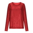 thumbnail image 4 of Celebration Haut à Manches Longues à Paillettes Col Rond – Chemise de Fête Décontractée Prête avec T-Shirts Pailletés pour Femmes Rouge G, 4 of 5