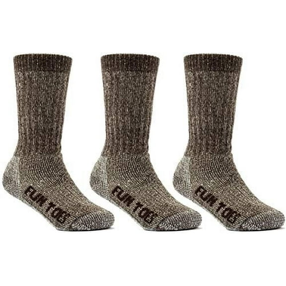 FUN TOES Men's 70% Merino Wool Crew Socks 4 Pairs - Cushioned, Midweight Hiking