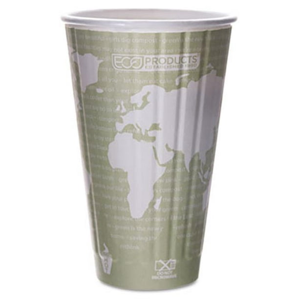 Eco-Products EP-BNHC16-WD World Art Isotherme Compostable Chaud Tasses 16 oz Vert Clair 600-Carton