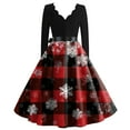 thumbnail image 3 of Women's Casual Fashion Christmas Holiday Print V-neck Vintage Dress for Retro Style and Party Occasions, Comfortable Women's Long Sleeve Holiday Dress,Watermelon Red,XL, 3 of 3