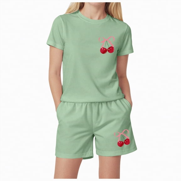 TOWED22 Kid Toddler Girl Clothes Summer Short Sleeve Graphic Tee Shirt Shorts Summer Outfits Set(Light Green,9-10 Y)