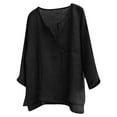 thumbnail image 2 of Designer Spring Summer Men's Casual Cotton Linen Solid Color Long Sleeve Shirts Loose Stand Collar Shirts Black 3X, 2 of 5