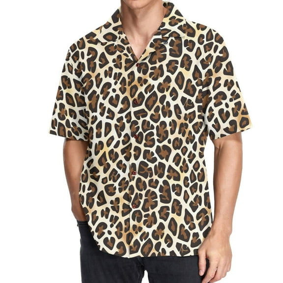 joogoo Men's Hawaiian Shirt Leopard Animal Skin Short Sleeve Casual Button Down Shirts M