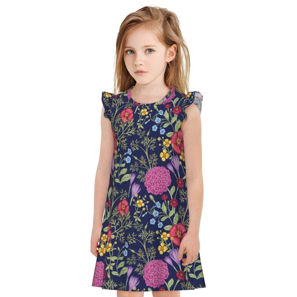 Fotbe Floral Vestido de Dormir para Niñas de 3 a 10 Años, Mangas Cortas, Estilo Princesa, Pijama Camisón con Mangas Voladas-X-Large