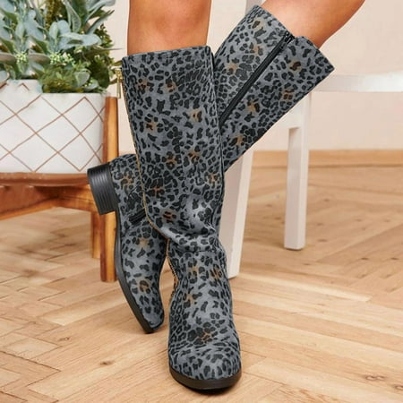 

Boots Side Zipper Women s High Bottom Print Leopard Boots Boots Top Flat Fashion Women s Boots