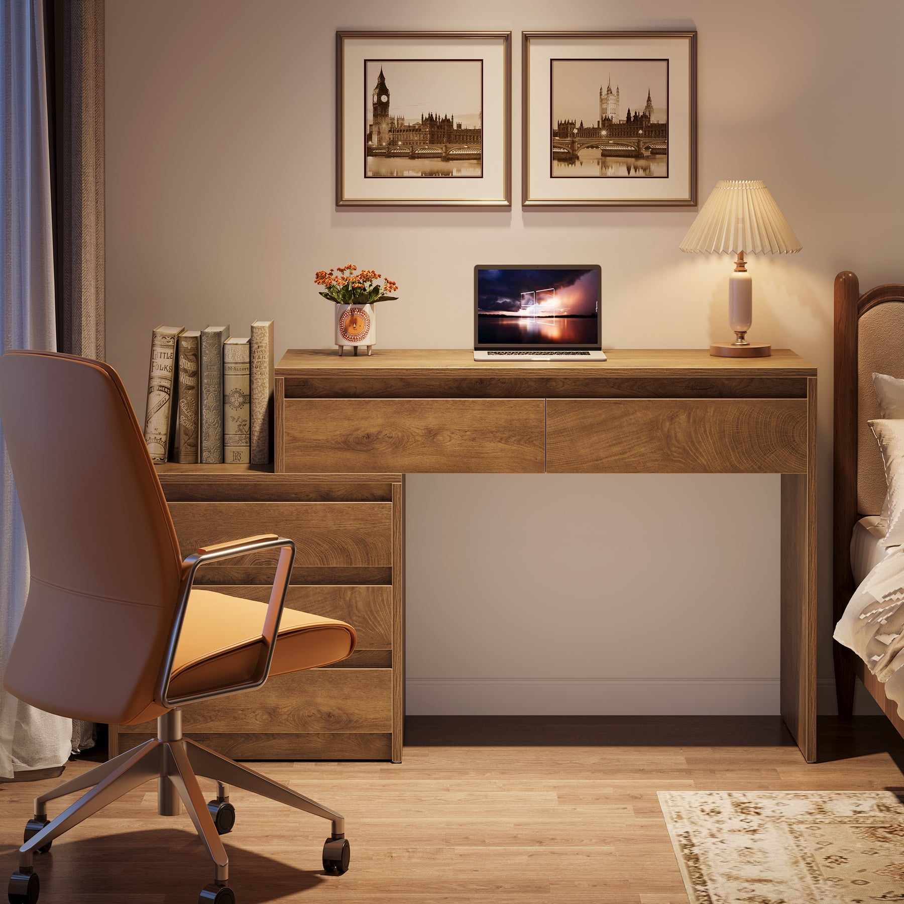 Tribesigns Home Office Computer Desk with 5 Drawers, 63" Executive Desk with 3-Drawer File Cabinet