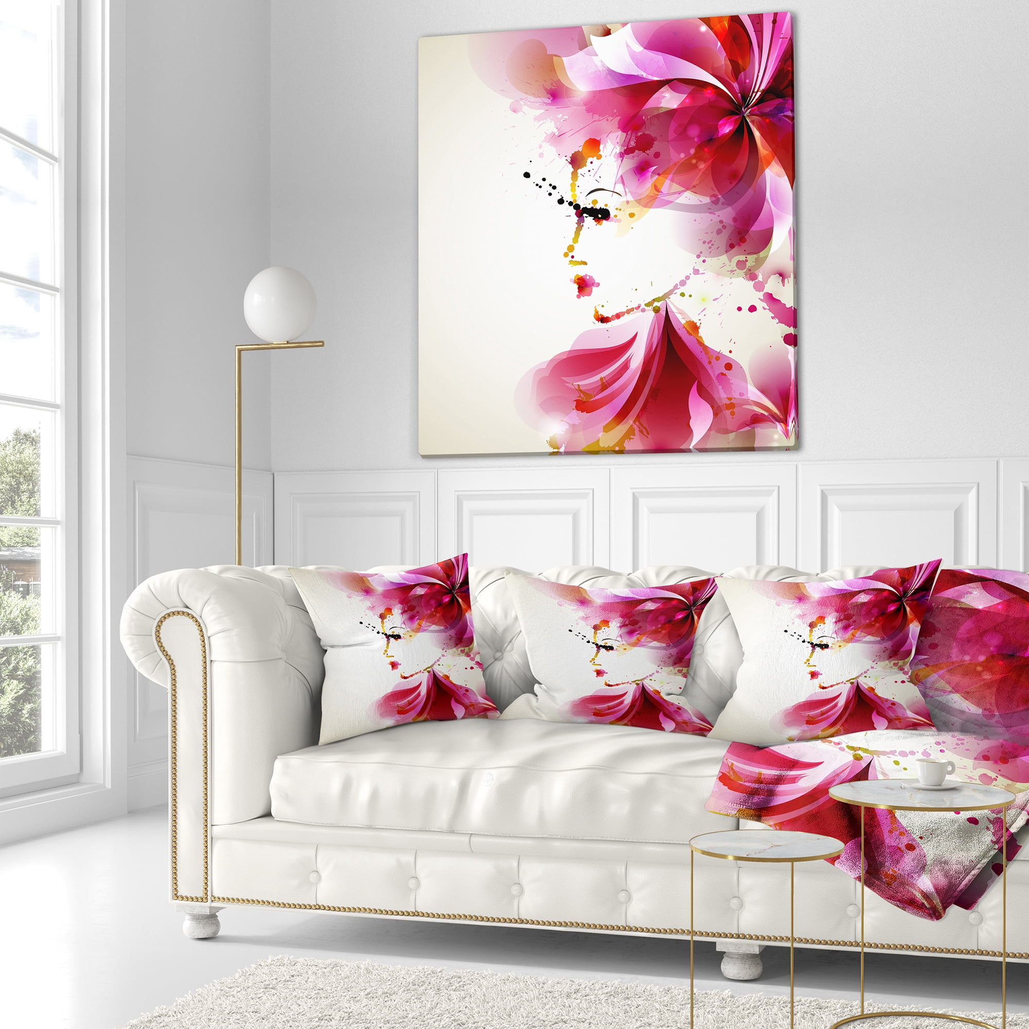 Designart Fashion Woman with Abstract Hair - Abstract Throw Pillow - 16x16