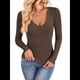 thumbnail image 3 of Camisas de Larga para Mujer, Moda de Otoño, Cuello en V, Básicas, Tops Cortos, Entallados, Y2K, Conjuntos, Ropa Café L, 3 of 10