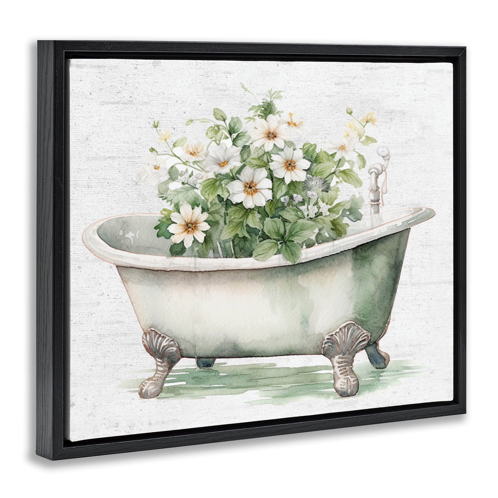Boho Tub with Daisies Black Framed Floater Canvas Wall Art, design by Lettered and Lined