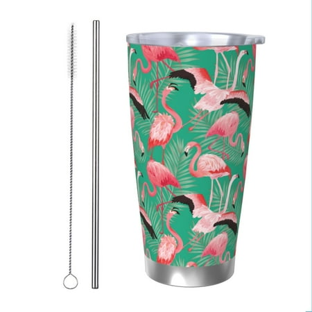 

Salouo Tropical Flamingo Print 20oz Tumbler with Lid Stainless Steel Vacuum Insulated Tumbler Durable Insulated Coffee Mug Thermal Cup with Splash Proof Sliding Lid-Straw Two-piece Set