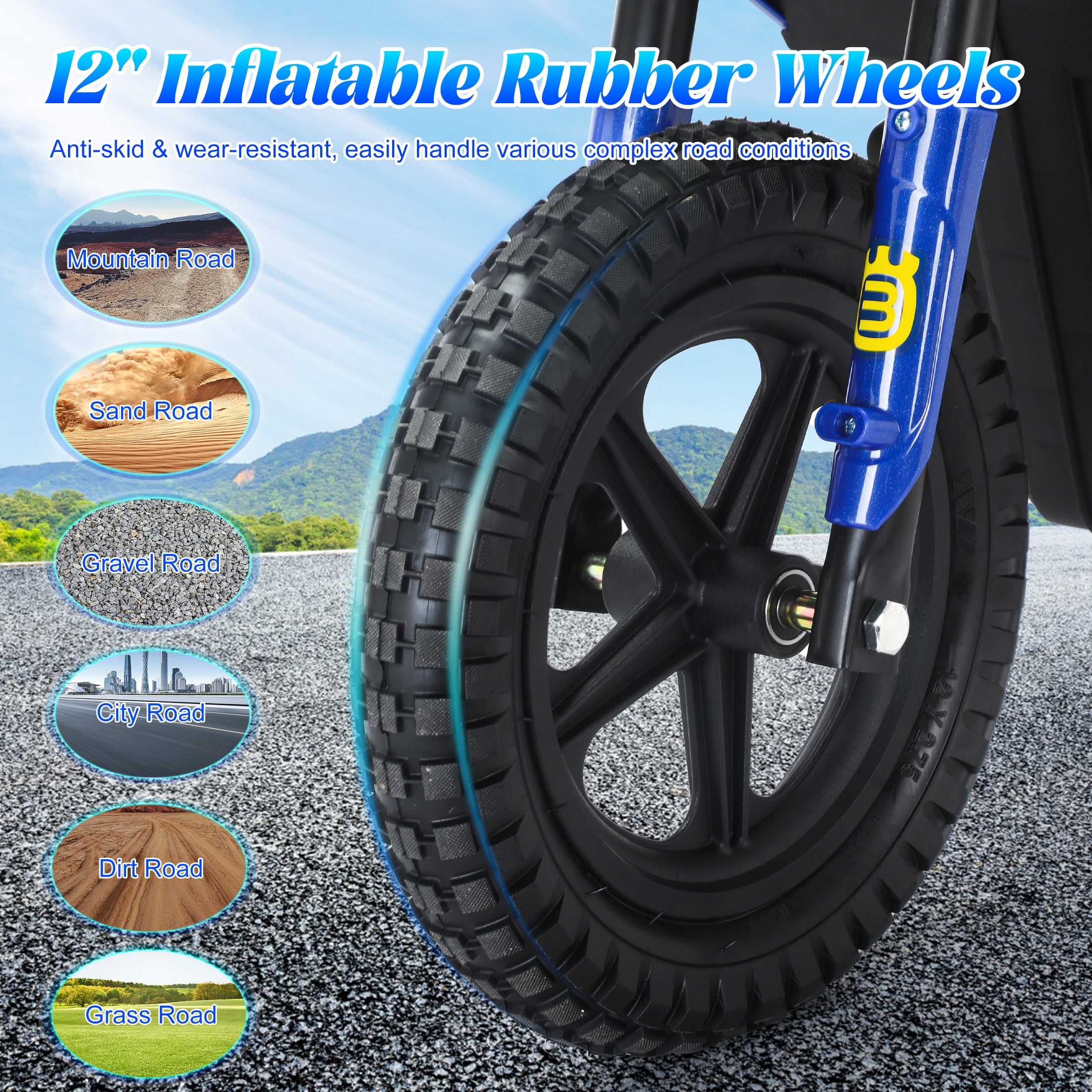 Skyhot 24V Electric Dirt Bike for Kids, 15km/h Electric Motorcycle Beginners Friendly, Power Display, Brushless Electric Machine, Rear Spring Suspension, 2-Speed Modes for Kids Ages 3-8, Blue