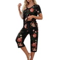 thumbnail image 5 of Womens Pajamas Set Short Sleeve V Neck Top with Capri Pants with Pockets Casual Sleepwear Pjs Loungewear Sets S-XXL, 5 of 6