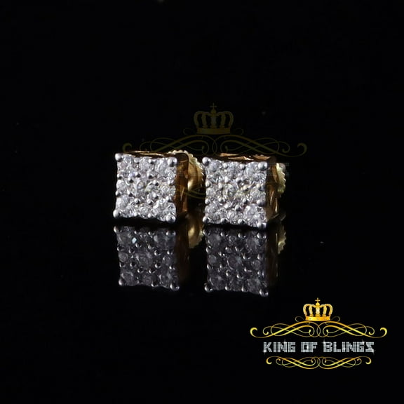 King of Bling's 1.00ct Square Earrings For Mens & Womens Moissanite 925 Sterling Silver Yellow