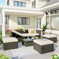 thumbnail image 2 of EUROCO Oversize 5-Piece Patio Furniture Sets,Outdoor Sectional Conversation Set Wicker Sofa with Adjustable Backrest, Cushions, Ottomans and Lift Top Coffee Table,Beige, 2 of 8