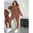 thumbnail image 2 of Plus Size Women 2 Piece Outfit, Ribbed Knit Hooded Long Sleeve Top and High Waist Leggings Set, 2 of 5
