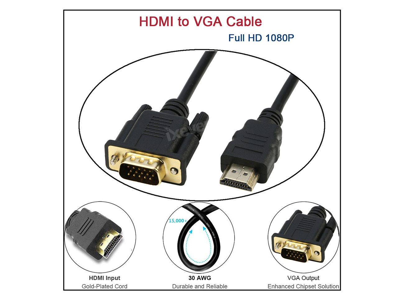 IXEVER HDMI to VGA Adapter Cable, 6 Feet, 1080P photo 6