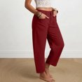 thumbnail image 4 of Women's High Waist Twill Barrel Pants Vintage Wide Leg Cropped Trousers with Pockets Loose Fit Work office Casual Pants Streetwear Wine, 4 of 7