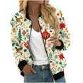 thumbnail image 2 of Chaqueta informal de manga larga sin capucha y con capucha para mujer, moderna, con estampado navideño, con cremallera y bolsillo, de poliéster., 2 of 5