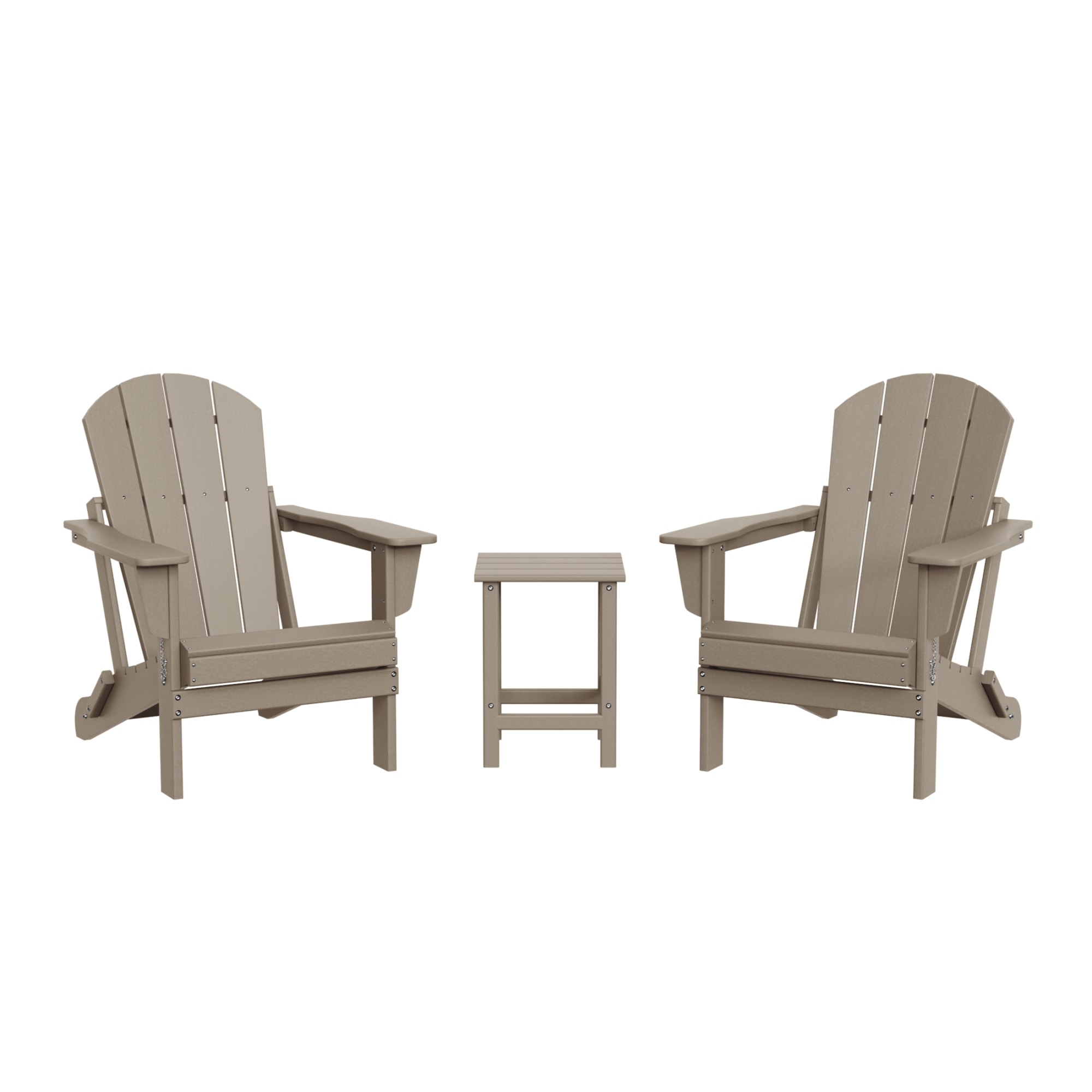 WestinTrends Malibu 3-Pieces Adirondack Chairs Set with Side Table, All Weather Outdoor Seating Plastic Patio Lawn Chair Folding for Outside Porch Deck Backyard, Weathered Wood