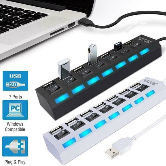 7 in 1 USB Hub For Computer Laptop USB 2.0 Adapter With Independent Switch