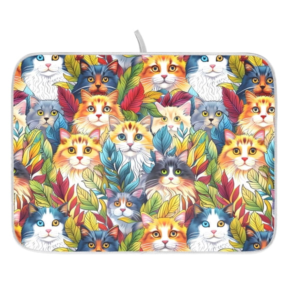 Ryvnso Cute Lovely Cat Dish Drying Mat for Kitchen Countertop 16x18 Small Dish Pad Drainer Rack Dish Sink Mats