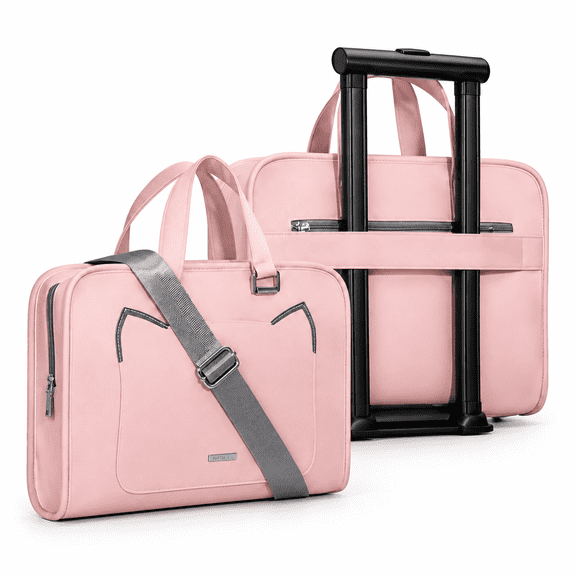 TAILNOVA Rolling Computer Bag Laptop Tote Women Pink PU 1Pack Portable for Office School and Travel,16 in