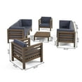 thumbnail image 3 of GDF Studio Cascada Outdoor Acacia Wood 8 Seater Sofa and Club Chair Set with Cushion, Gray and Dark Gray, 3 of 14