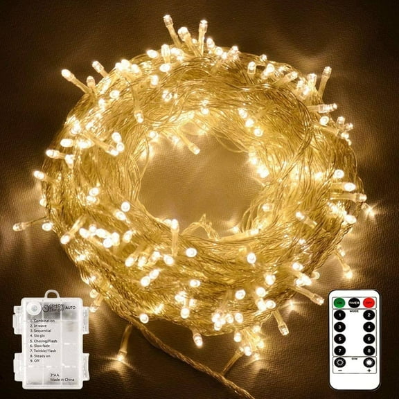Fairy Lights Waterproof,120LED 42ft 8 Mode String Lights Battery,Garden Lights Outdoor/Indoor with Remote Control for Bedroom,Party,Wedding(Multi-Colored)(Warm White)