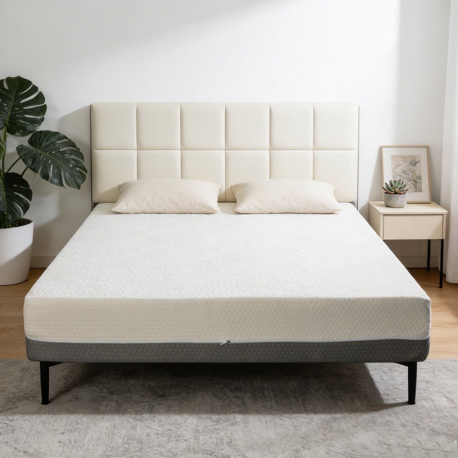 10 Inch King Size Mattress, Gel Memory Foam Cooling Mattress, Made in Japan, 7-Zone Ergonomic Support for Back Pain Relief, Adjustable Bed Friendly, Bed in a Box, White