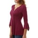 thumbnail image 3 of Blusa elegante con cuello en V y mangas 3/4 acampanadas para mujer, estilo túnica, poliéster, suave, agradable para la piel, transpirable, color rojo vino, talla XL, 3 of 12