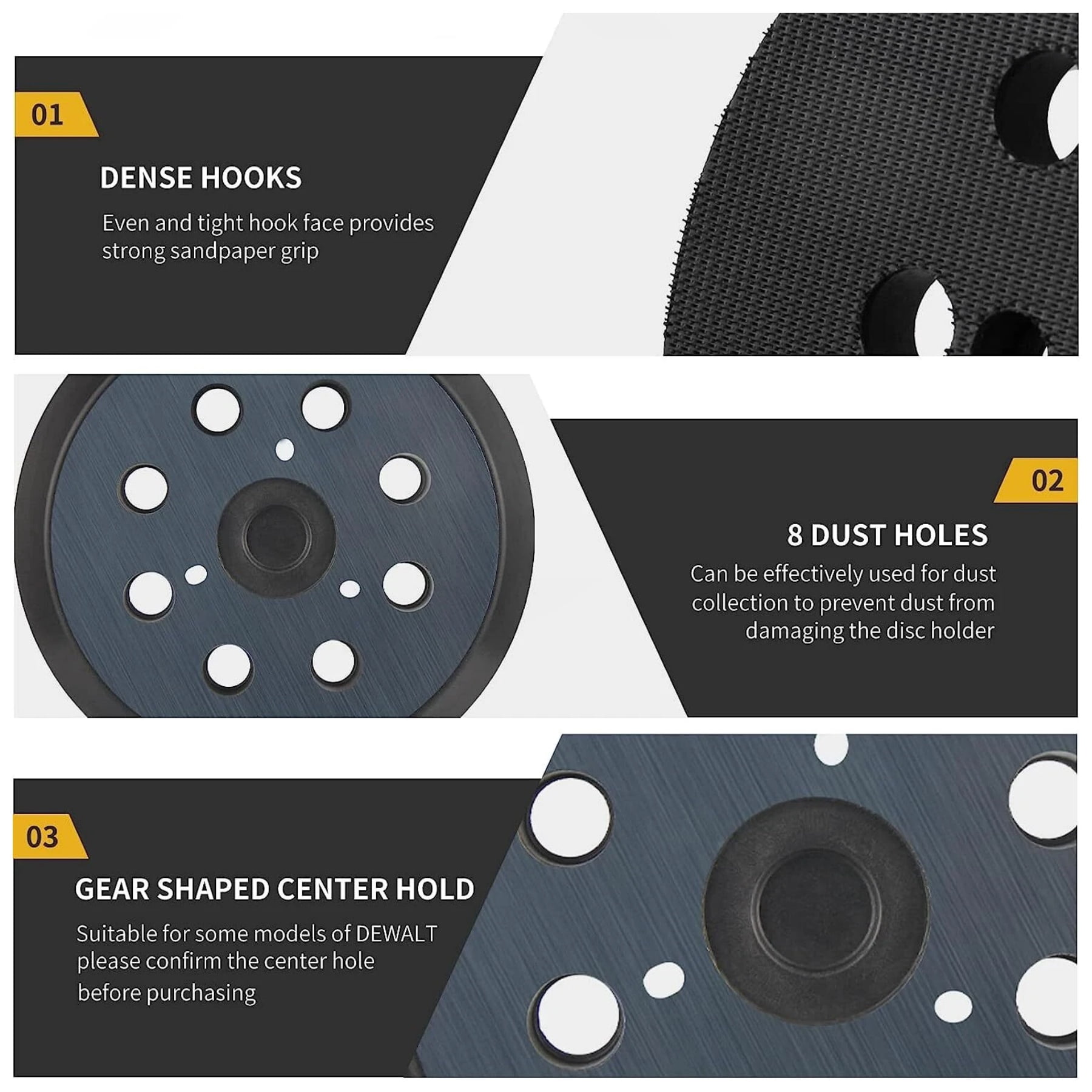 4 Pack 5 inch Orbital Sander Pad Hook Loop for Dewalt/Makita/Porter Cable