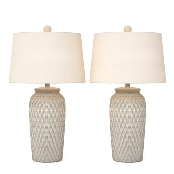 Pemberly Row Contemporary 27" Table Lamp in White Ceramic (Set of 2)