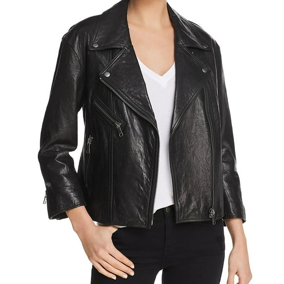 Joie Womens Viva La Femme Leather Jacket, Black, Small