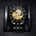 thumbnail image 2 of GUANQIN Original Delicate Skeleton Mechanical Watches for Men Automatic Slef-Wind Luxury Stainless Steel Wrist Watch, Luminous Dial, 30M Waterproof, 2 of 7