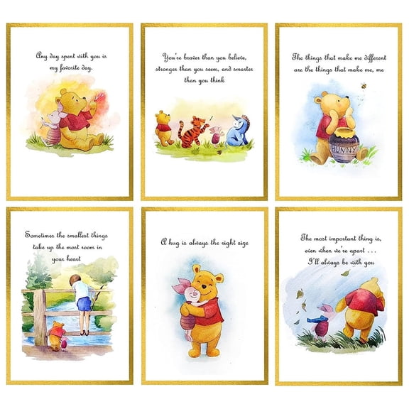 Unframed Winnie Watercolor Posters Set of 6 Pieces (8" x 10") for Kids Bedroom Wall Decorations Game Room Nursery Decor Unframed Cartoon Anime Art Paintings Poster Gift